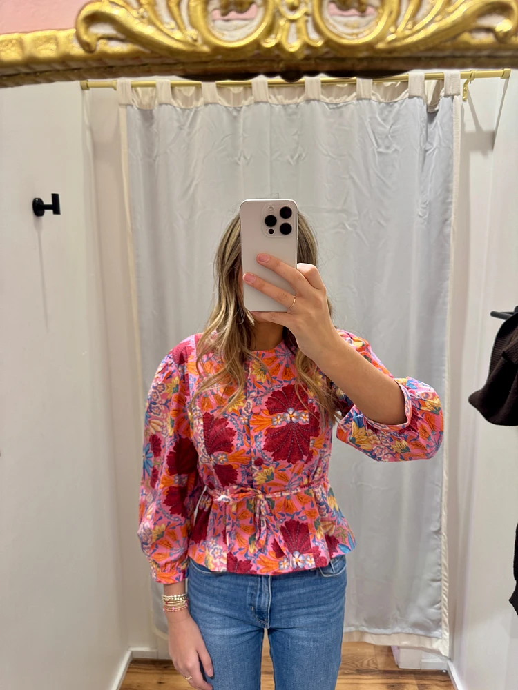 Pink Floral Button Top