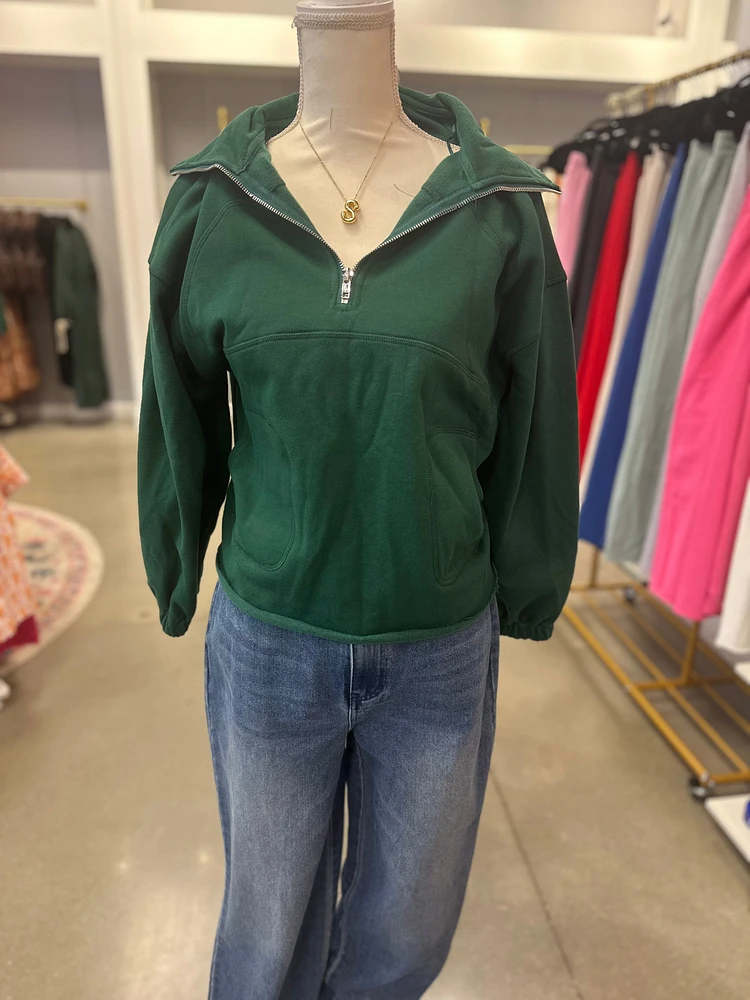 Hunter Green Oversized Half-Zip Top