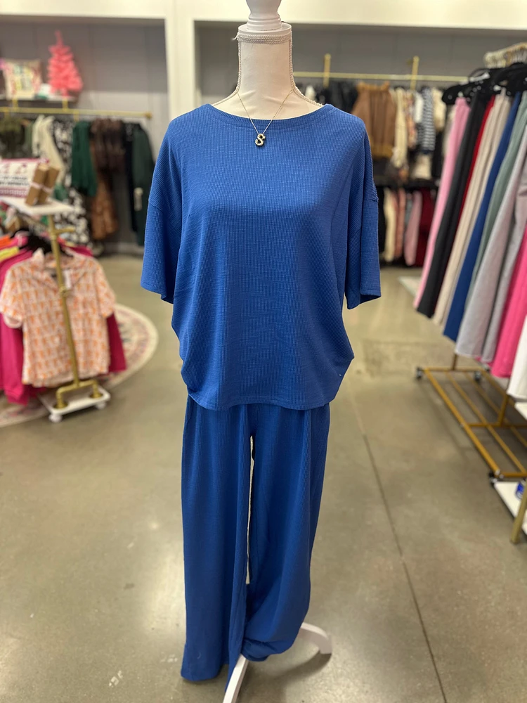Blue Tee & Wide Leg Pants Set