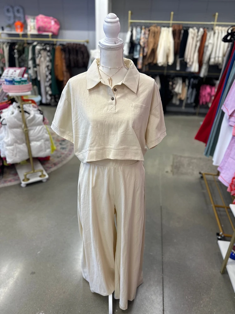 Cream Collared Polo Top