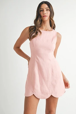 Pink Linen Scallop Hem Mini Dress