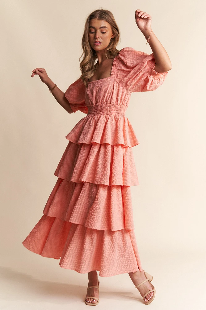 Pink Tiered Ruffle Maxi Dress