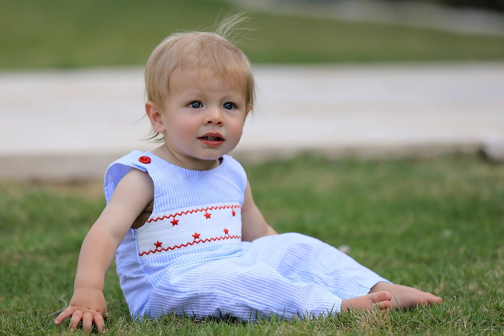 4th of july Star Embroidery Smock Boys Romper