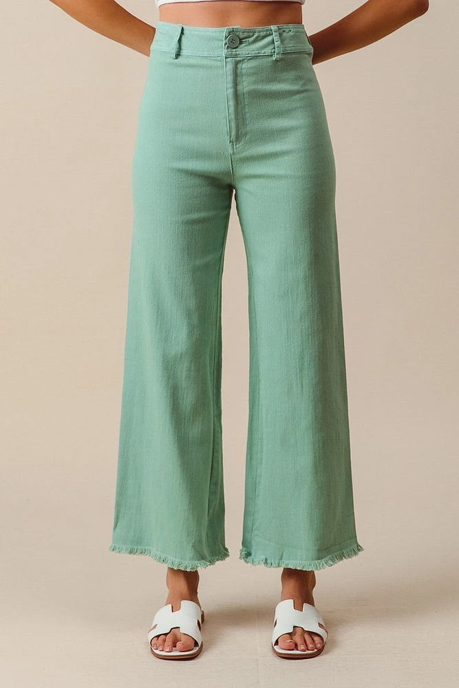 Mint Frayed Hem Wide Leg Pant