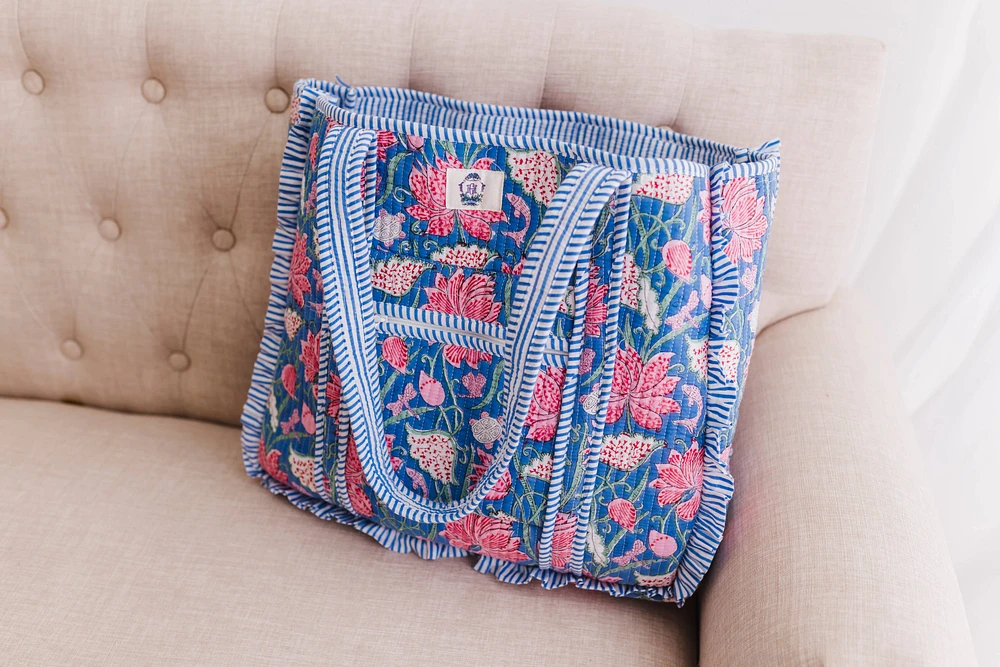 Seascape | Large Quilted Ruffle Tote Bag