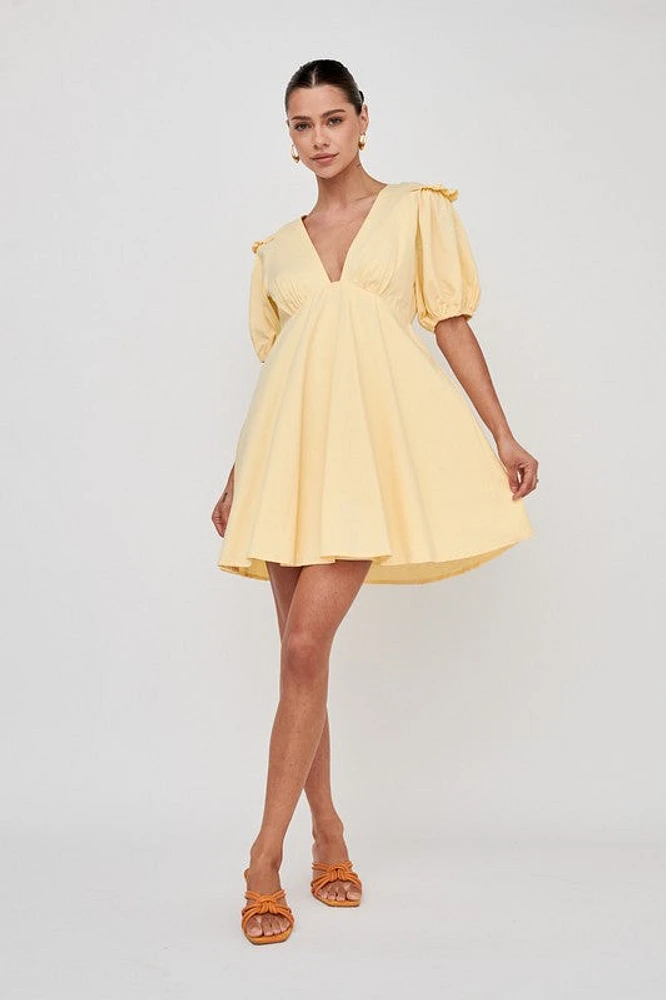 Yellow Plunge Ruffle Sleeve Dress