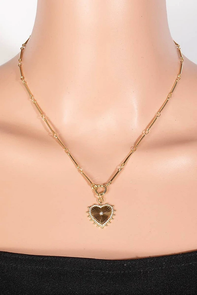 Halo Set Heart Pendant Bar Chain Necklace