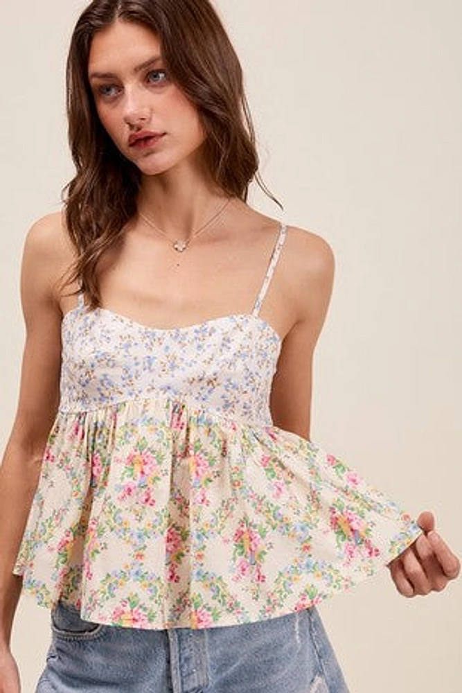 Mixed Floral Print Babydoll Top