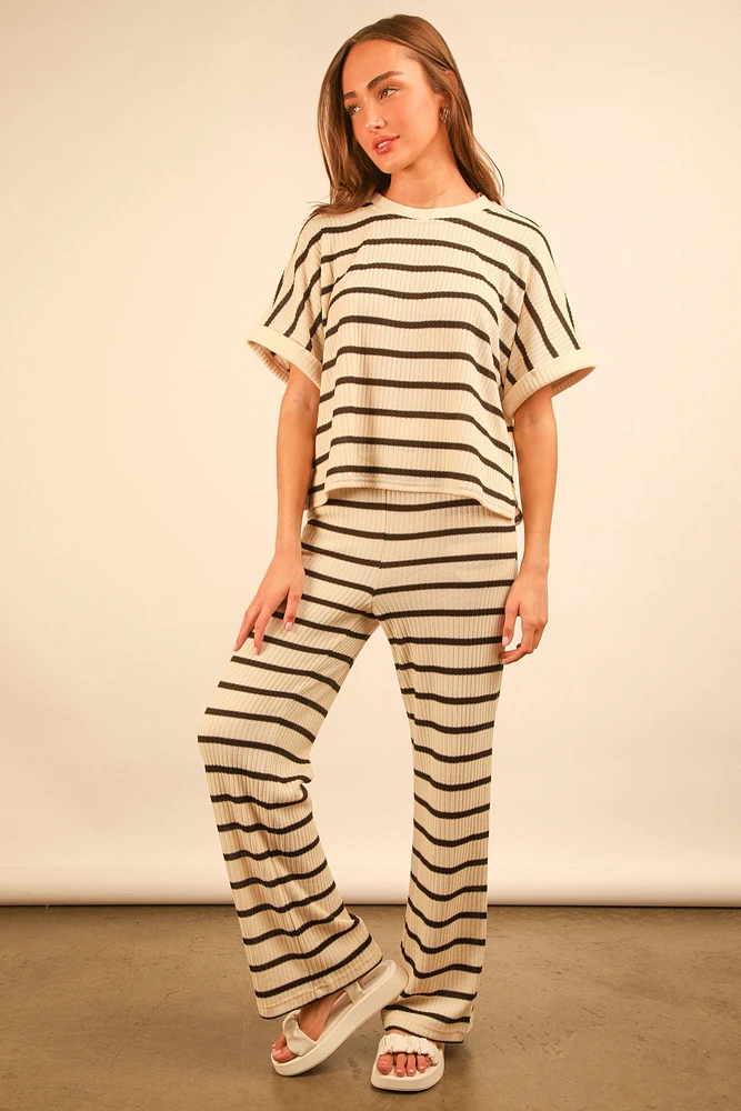 Cream Striped Top & Pants Set