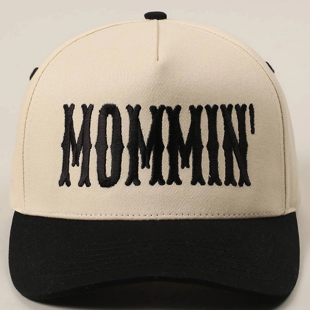 Black MOMMIN' Letter Embroidery Two-Tone Trucker Hat