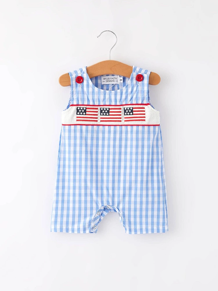 4th of july Flag Embroidery Smocking Boys Romper