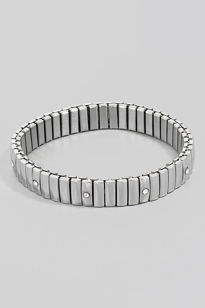 Silver Rhinestone Studded Intricate Bracelet