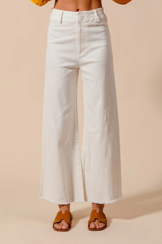White Frayed Hem Wide Leg Pant