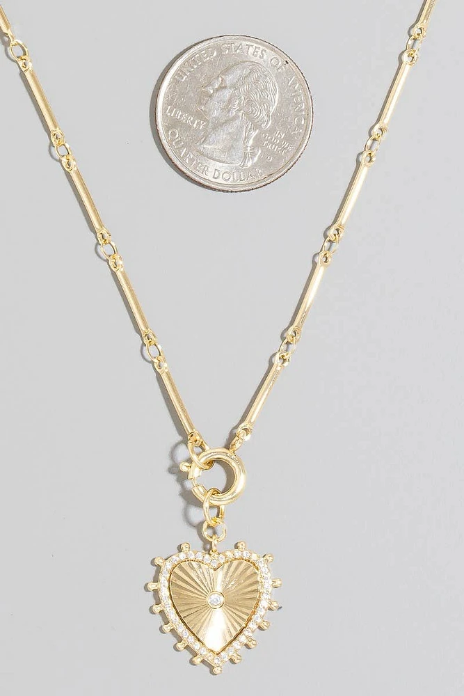 Halo Set Heart Pendant Bar Chain Necklace