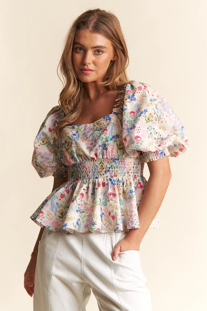 Ruched Floral Top