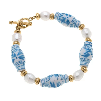 Melanie Porcelain & Pearl T-Bar Bracelet in Wedgwood Blue