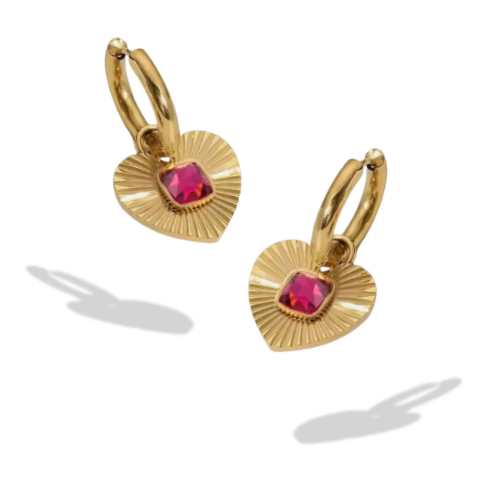 18k Gold Radiant Heart Pendant Statement Hoops