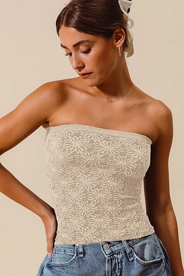 Beige Floral Seamless Tube Top