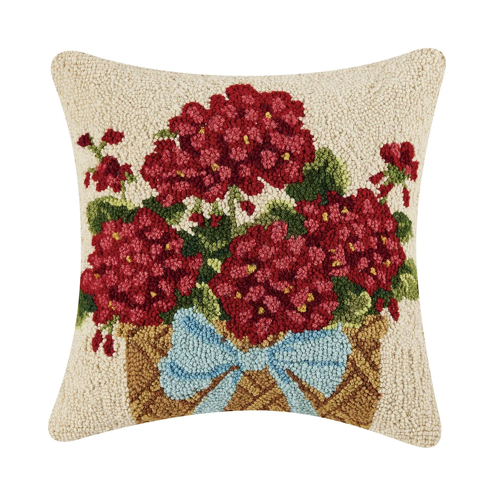 Red Geranium Floral Basket Hook Pillow