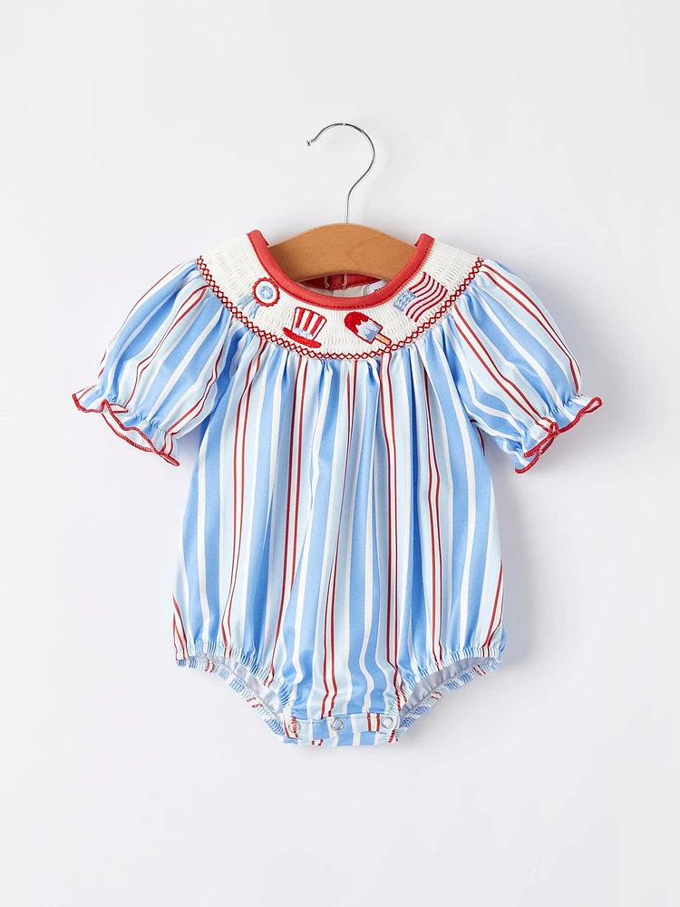 Flag Medal Ice Cream Smock Embroidery Baby Girl Romper