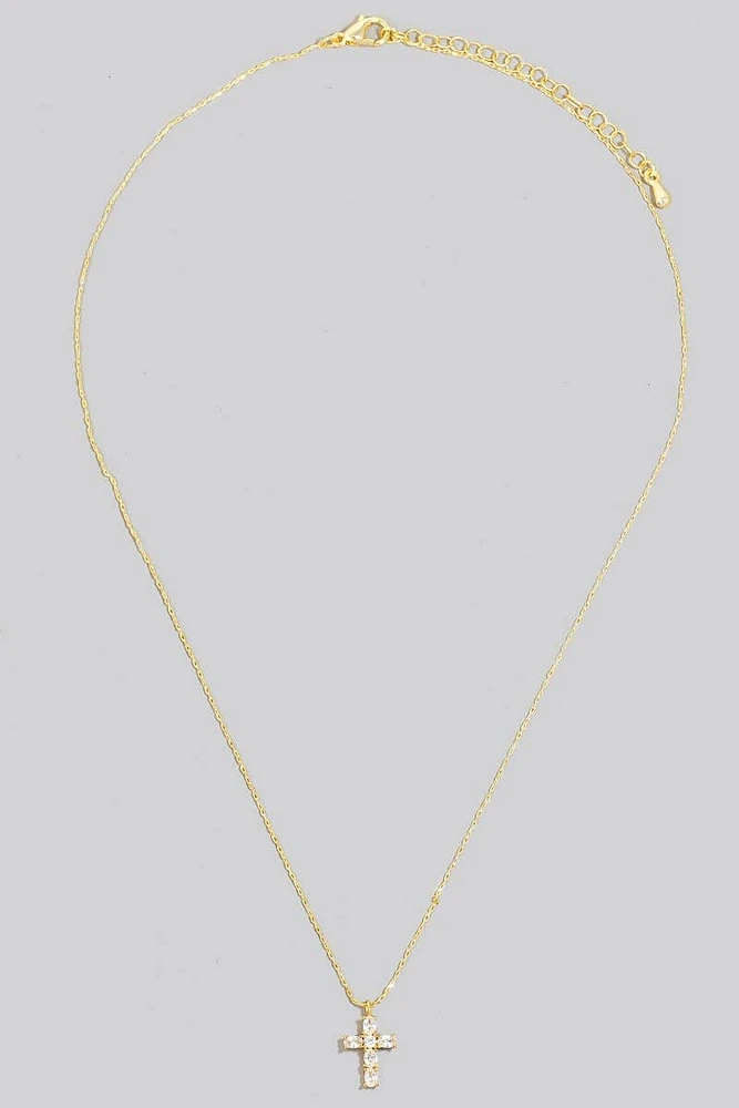 Gold Dipped Cz Cross Pendant Necklace
