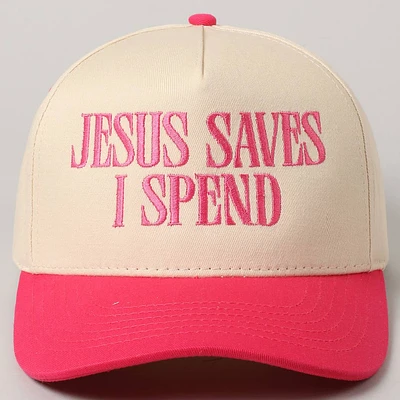 Jesus Saves I Spend Trucker Hat/ Hot Pink