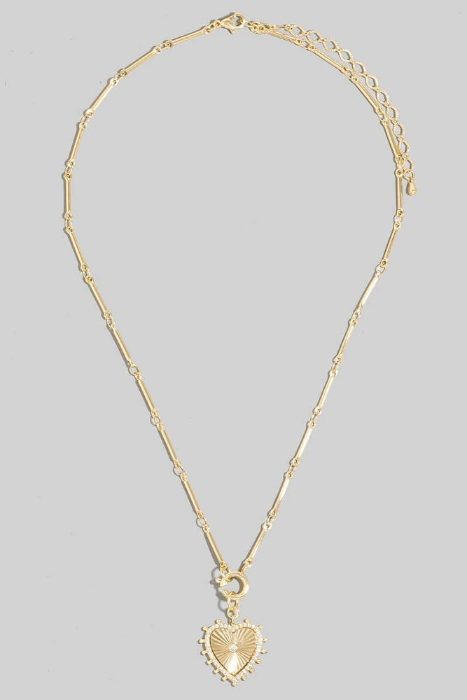 Halo Set Heart Pendant Bar Chain Necklace