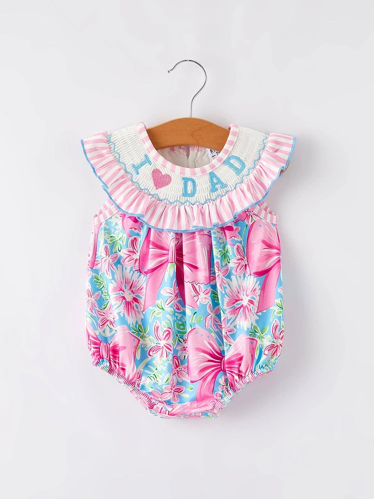 “I Love DAD”Embroidery Smocking Baby Girls Romper
