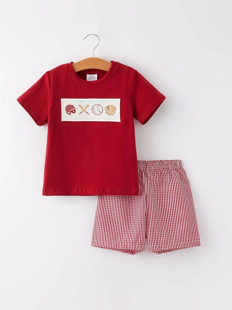 Baseball Boys Smocking Embroidered Plaid