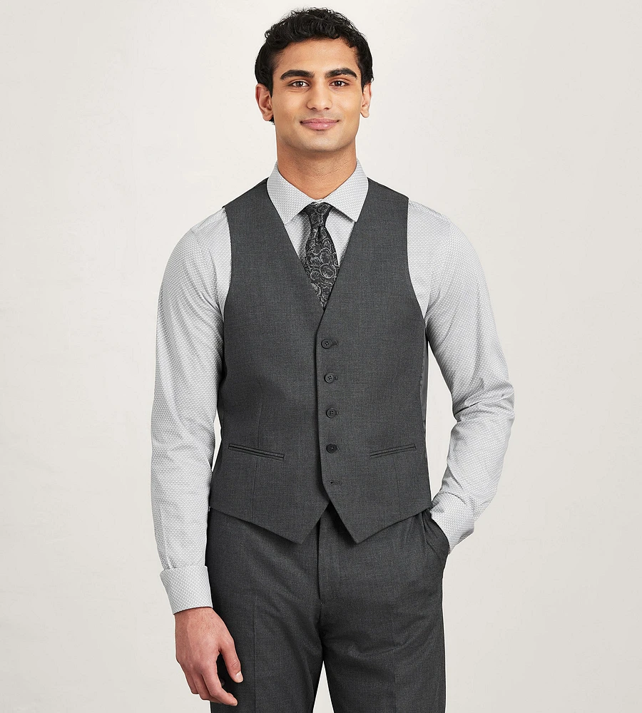 Modern Fit 360° Stretch Black Suit Separate Vest