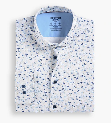 Slim Fit 360° Stretch Soft Touch Botanical Print Jersey Dress Shirt