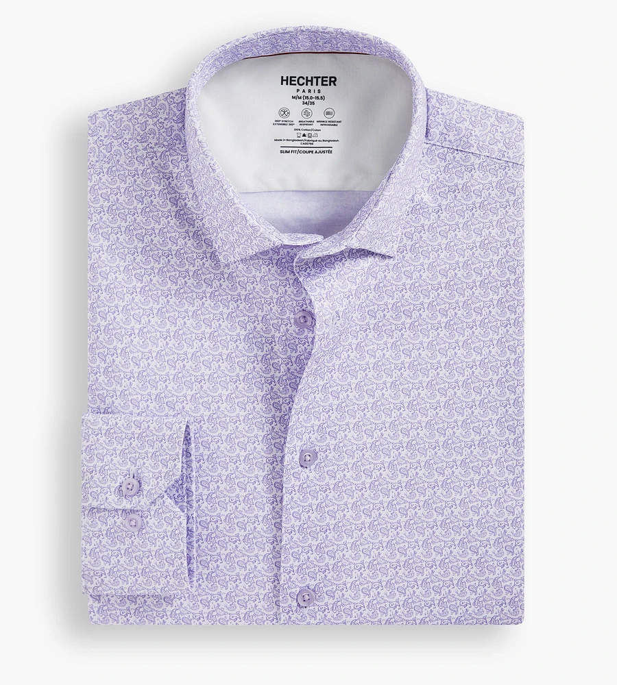 Slim Fit 360° Stretch Soft Touch Paisley Print Jersey Dress Shirt