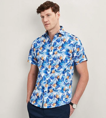 Modern Fit Short Sleeve Tropical Pattern Casual Shirt