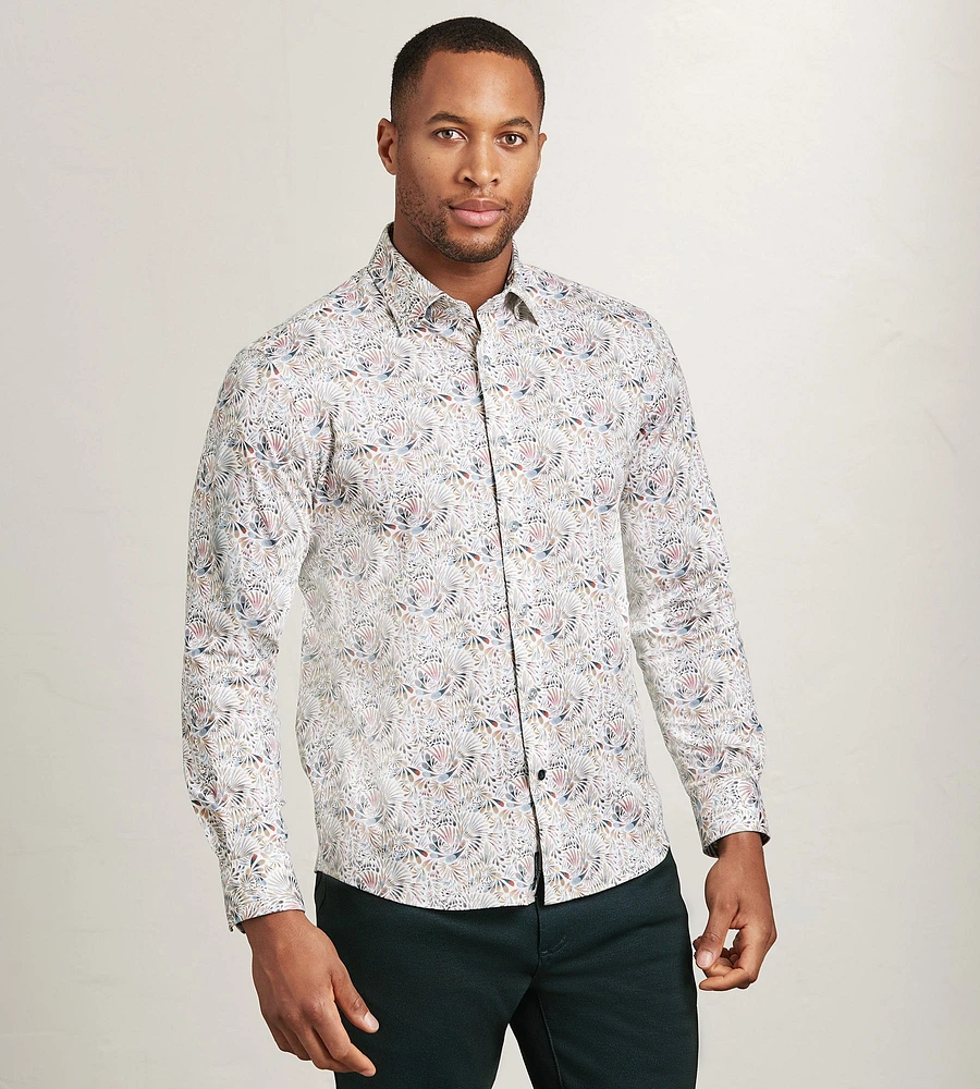 Modern Fit Long Sleeve Paisley Pattern 360 Stretch Casual Shirt