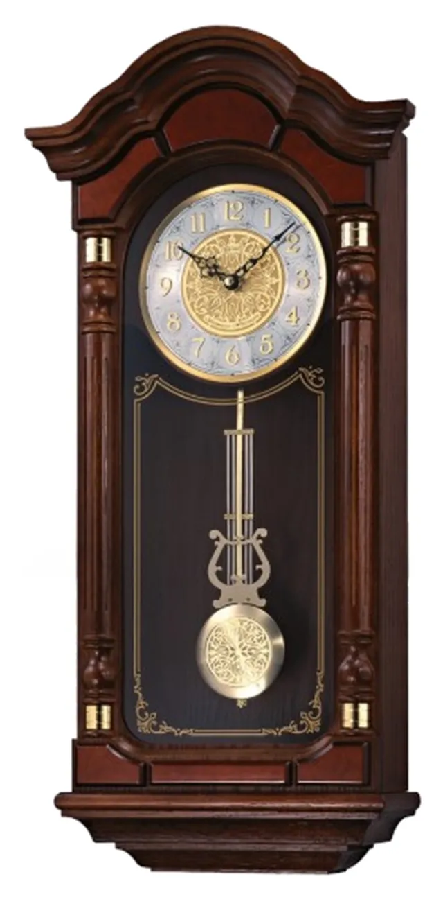 Stately Dark Brown Solid Oak Case Wall Clock with Pendulum and Chime Seiko Wall Clocks QXH004BLH