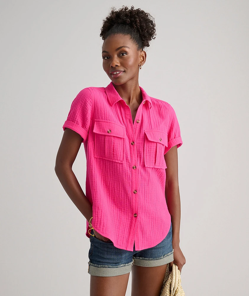 Cotton Gauze Short-Sleeve Jodi Shirt