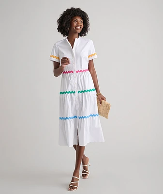 Stretch Cotton Ric Rac Tiered Justine Dress