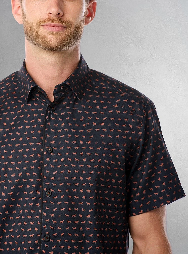 Chemise décontractée en stretch à manches courtes pour hommes