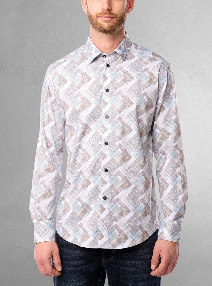Chemise décontractée à manches longues en stretch pour hommes
