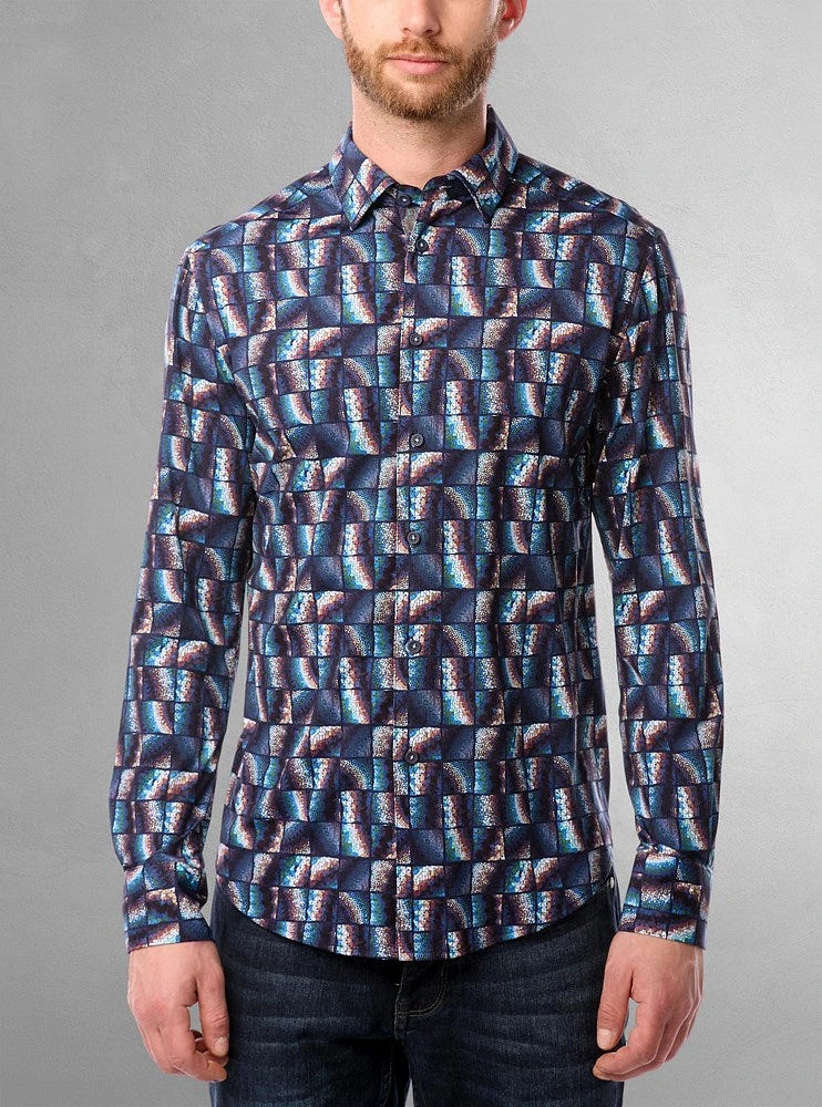 Chemise décontractée à manches longues en stretch pour hommes