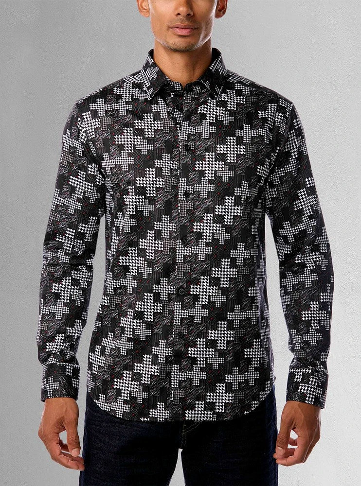 Chemise décontractée à manches longues en stretch pour hommes