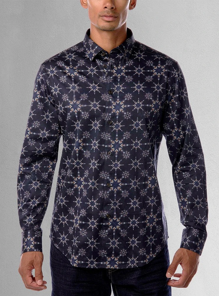 Chemise décontractée à manches longues en stretch pour hommes