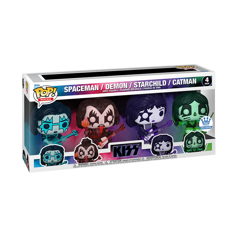 Funko Pop! Rocks: KISS (Colour Spotlight) - Spaceman / Demon / Starchild / Catman 4pk [Funko Shop Exclusive]