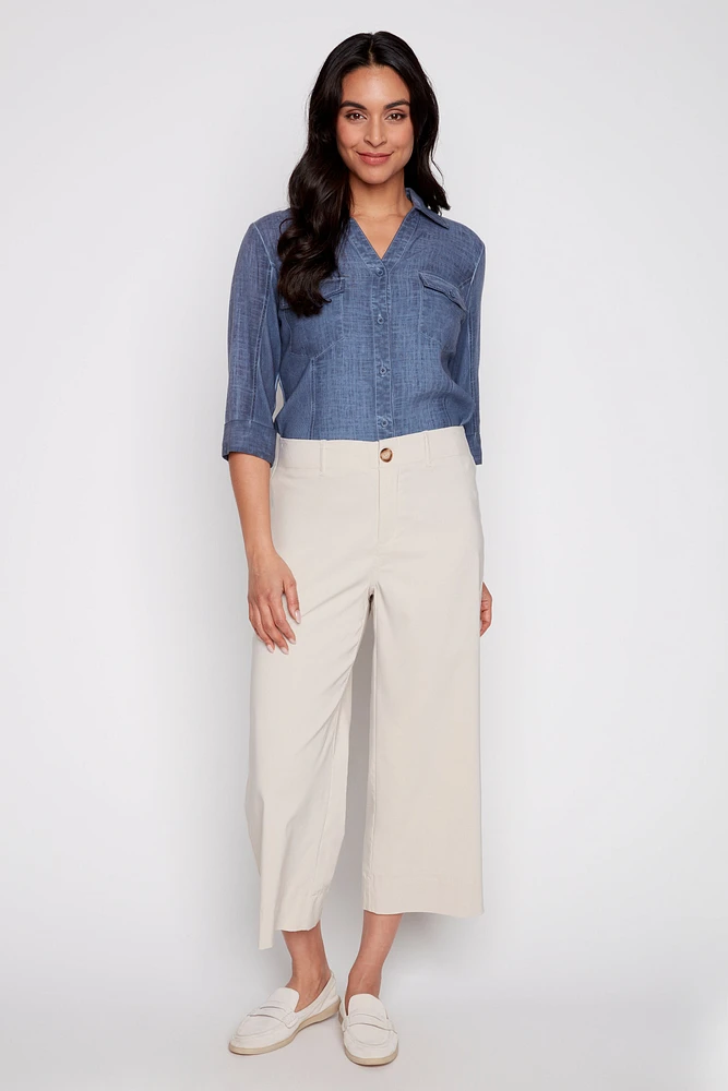 Wide leg twill capri