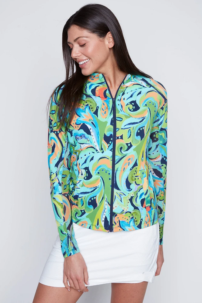 Tropical print nylon jacket