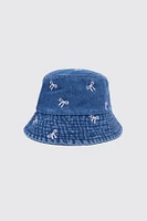 Bow embroidery denim bucket hat