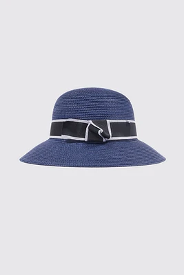 Straw hat with two tone ribbon