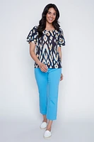 Printed linen blend top