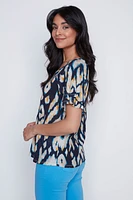 Printed linen blend top