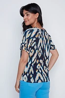 Printed linen blend top